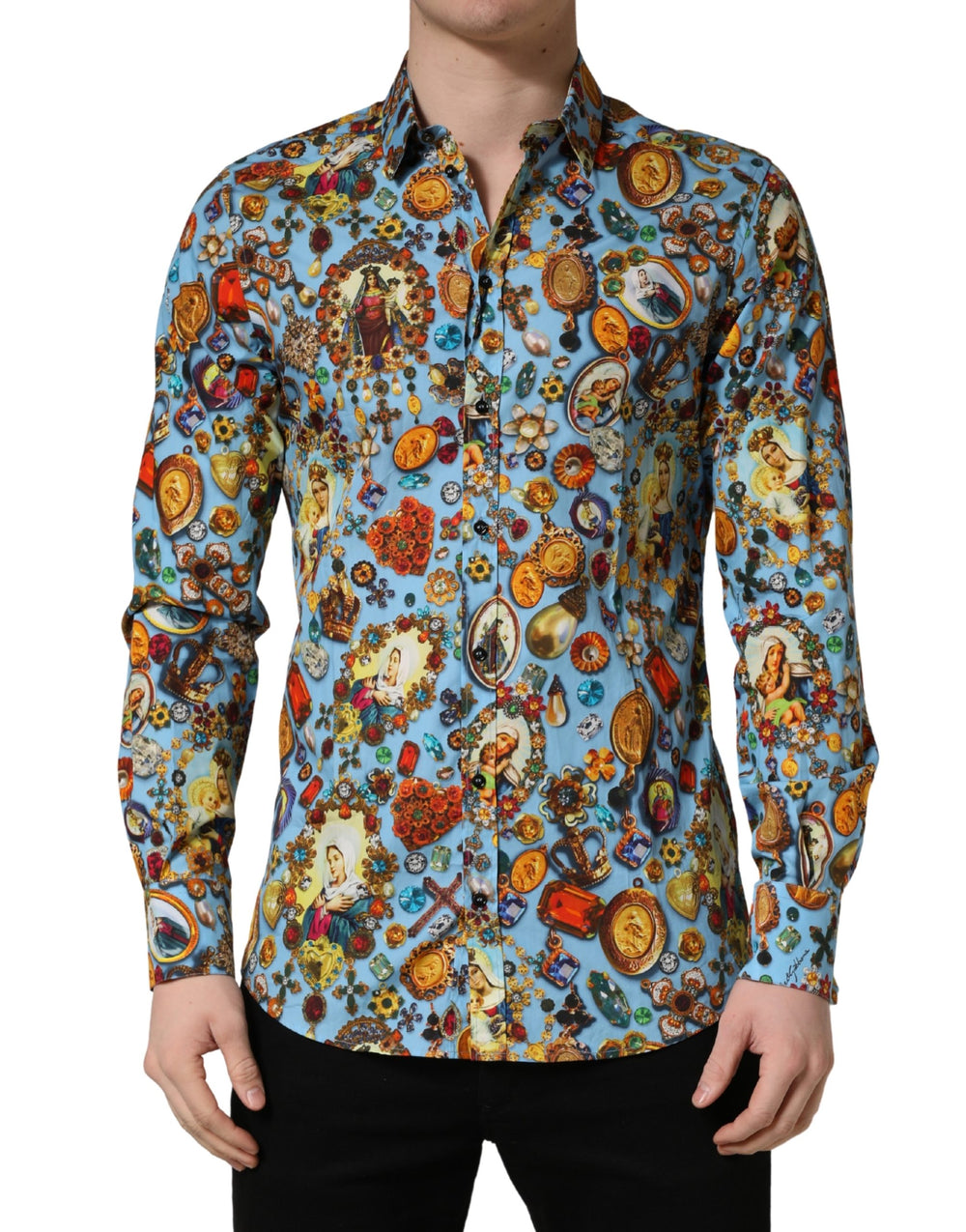 Dolce & Gabbana Cotton Jewel Print Shirt in Blue