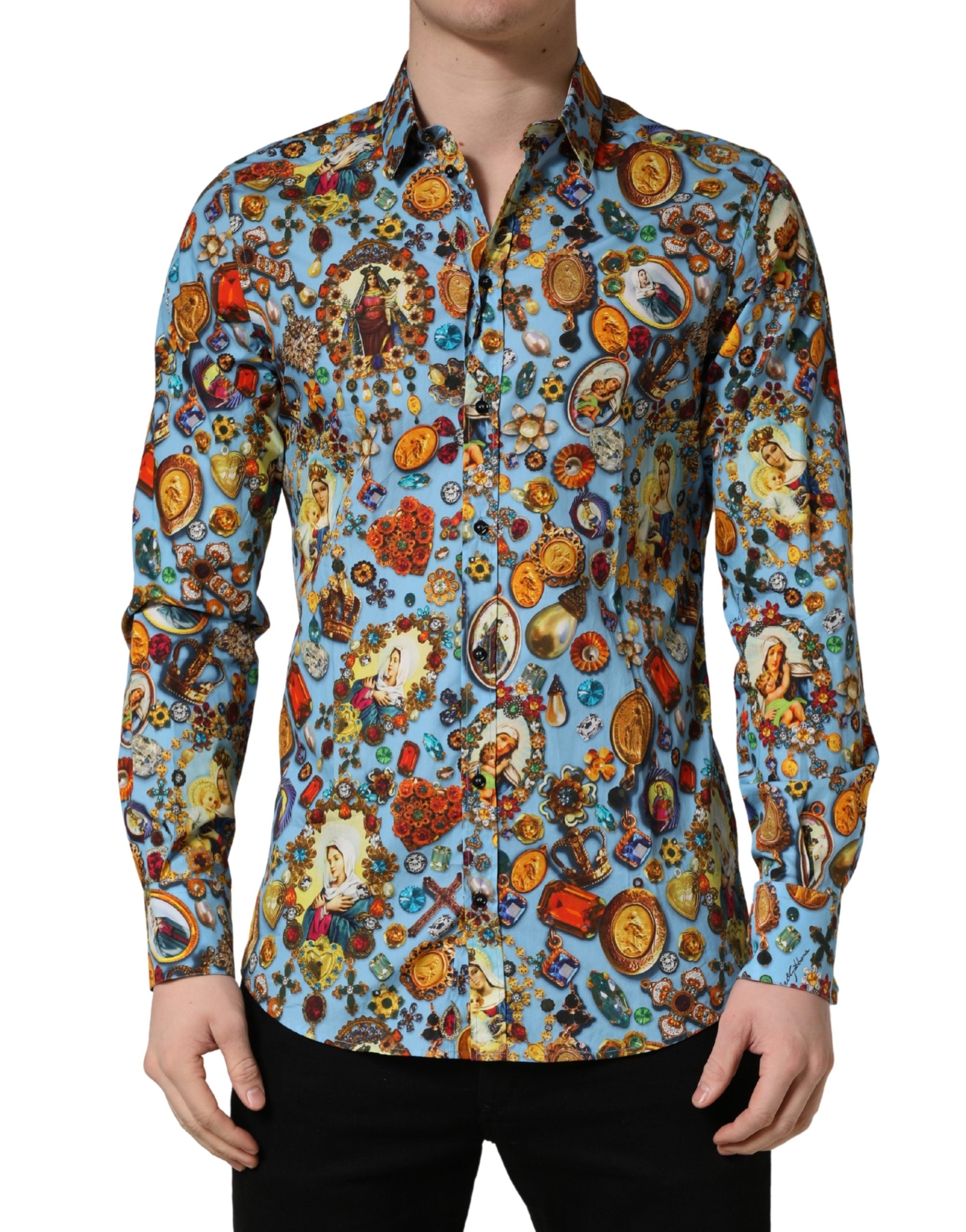 Dolce & Gabbana Βαμβακερό Πουκάμισο με Jewel Print σε Μπλε