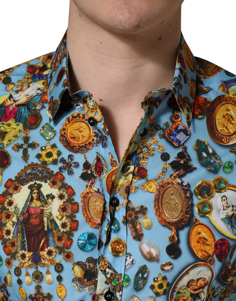 Dolce & Gabbana Cotton Jewel Print Shirt in Blue