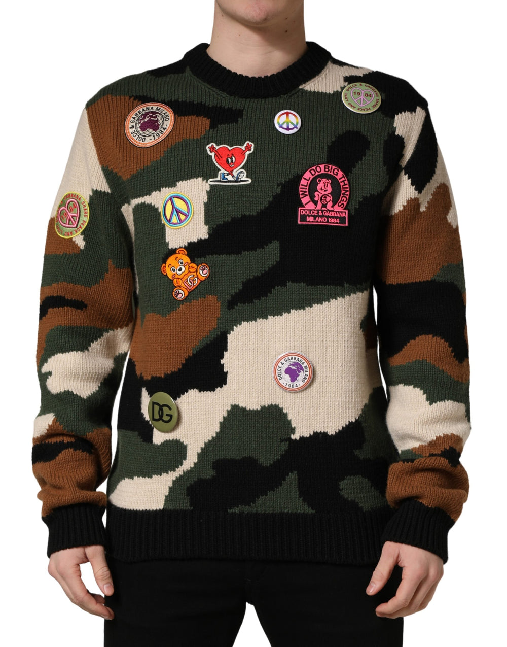 Multicolor Intarsia-Knit Camouflage Pullover Sweater mens luxury fashion - Mens Edit