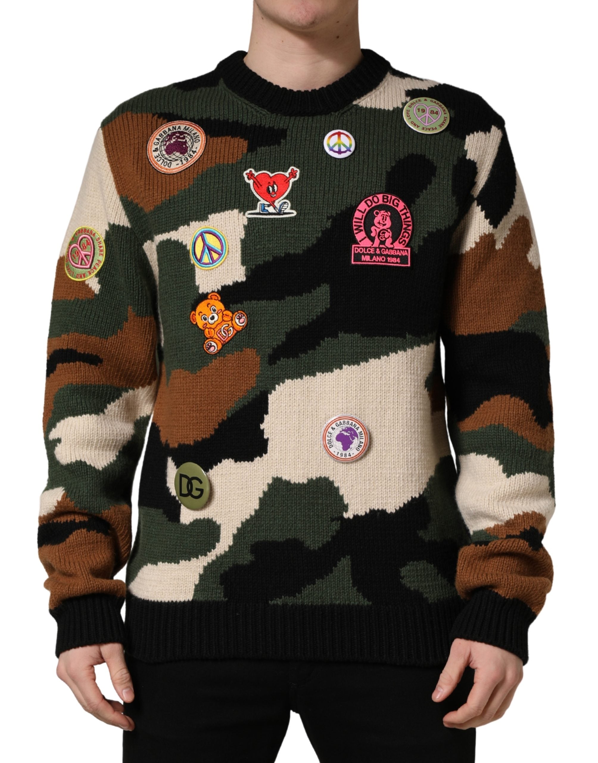 Multicolor Intarsia-Knit Camouflage Pullover Sweater mens luxury fashion - Mens Edit