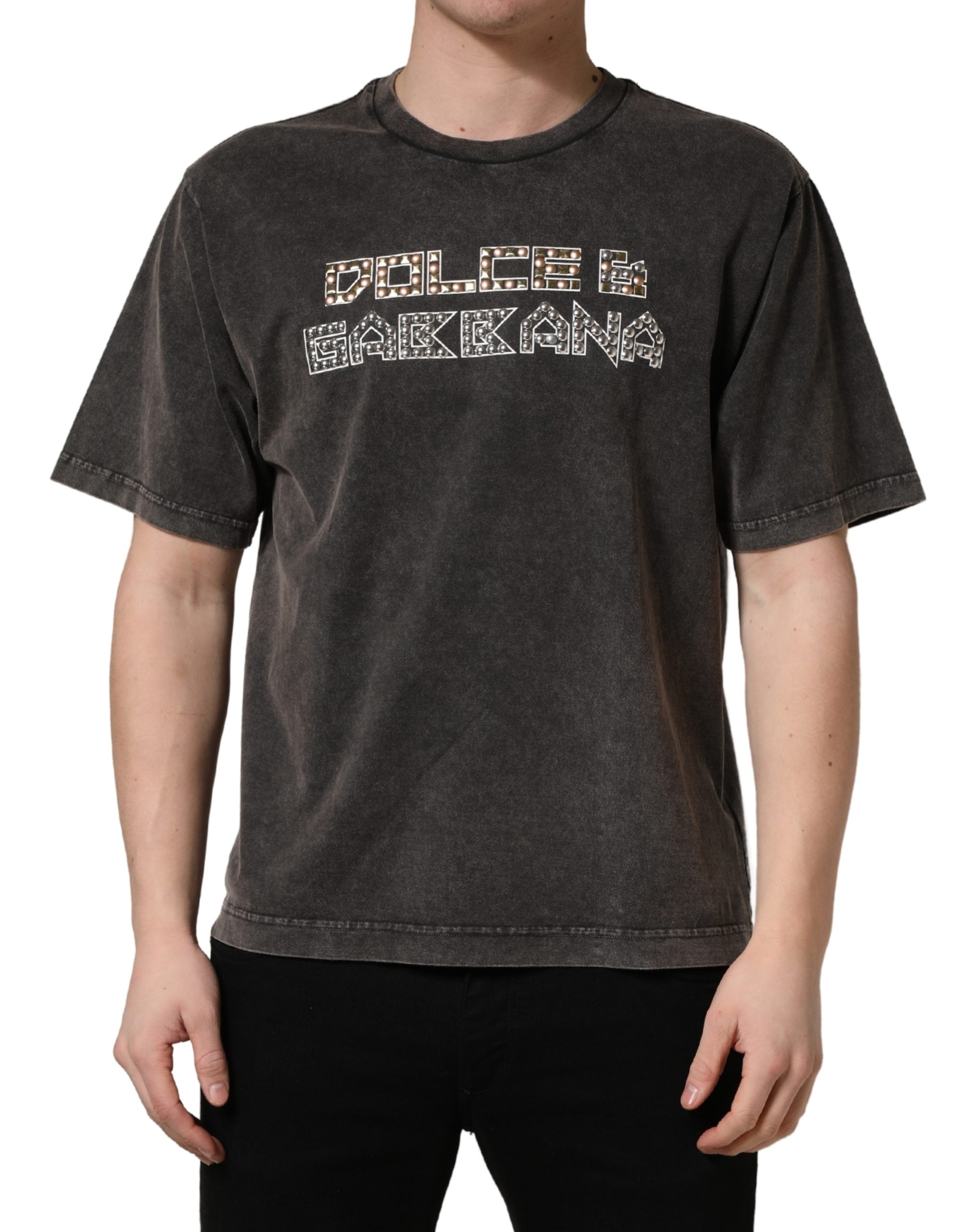 Gray Logo Embellished Men Crew Neck T-shirt mens luxury fashion - Mens Edit