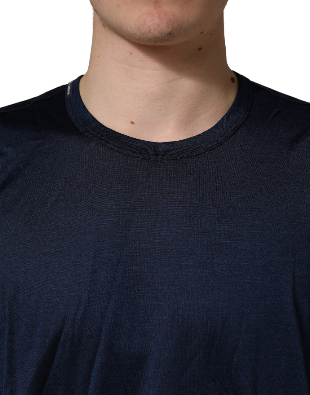 Dolce & Gabbana 100% Silk Crew Neck T-shirt in Dark Blue