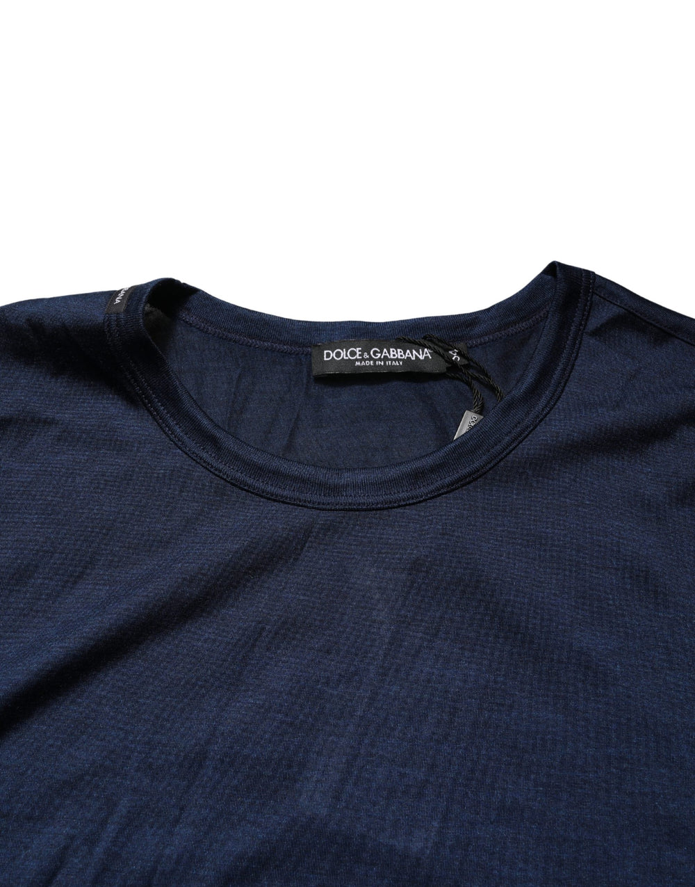 Dolce & Gabbana 100% Silk Crew Neck T-shirt in Dark Blue