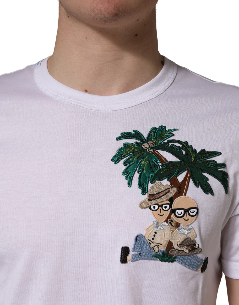 Dolce & Gabbana Palm Embroidered Cotton T-shirt in White