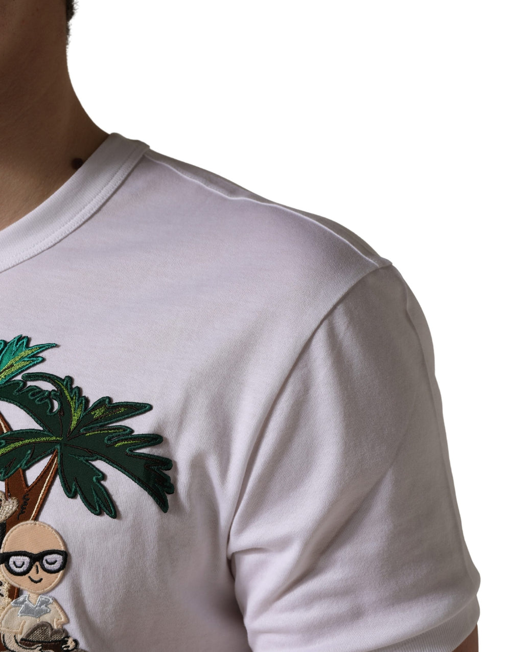 Dolce & Gabbana Palm Embroidered Cotton T-shirt in White