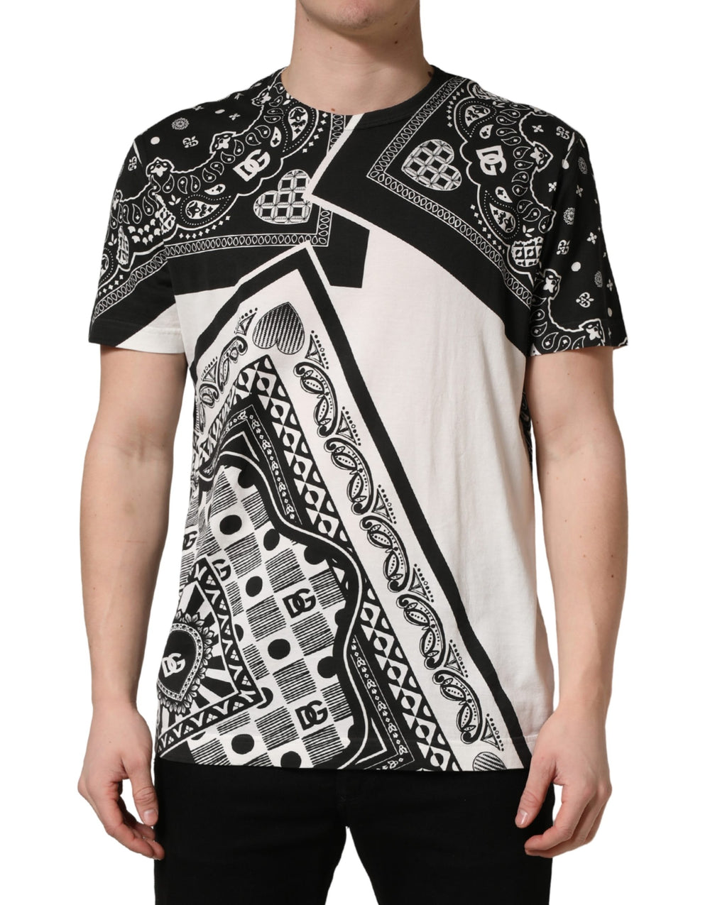 Dolce & Gabbana 100% Cotton Crew Neck T-shirt in Black and White