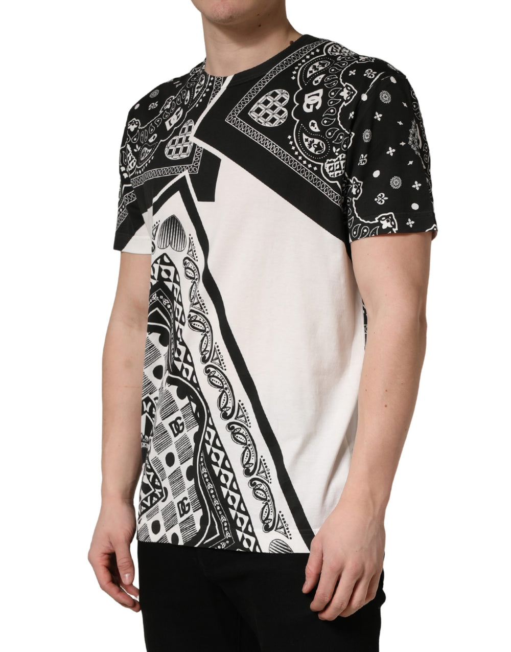Dolce & Gabbana 100% Cotton Crew Neck T-shirt in Black and White