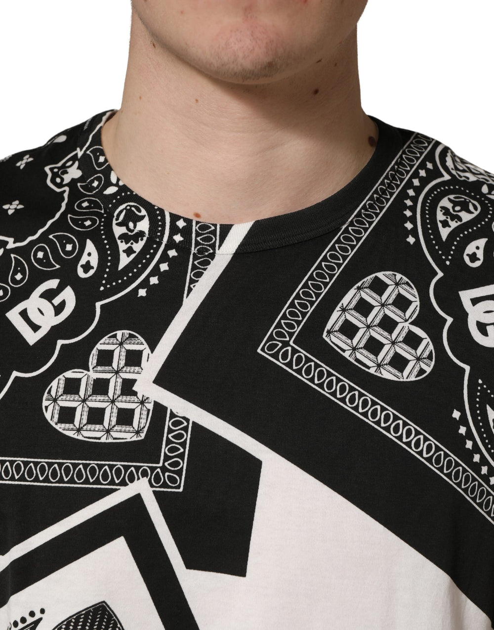 Dolce & Gabbana 100% Cotton Crew Neck T-shirt in Black and White