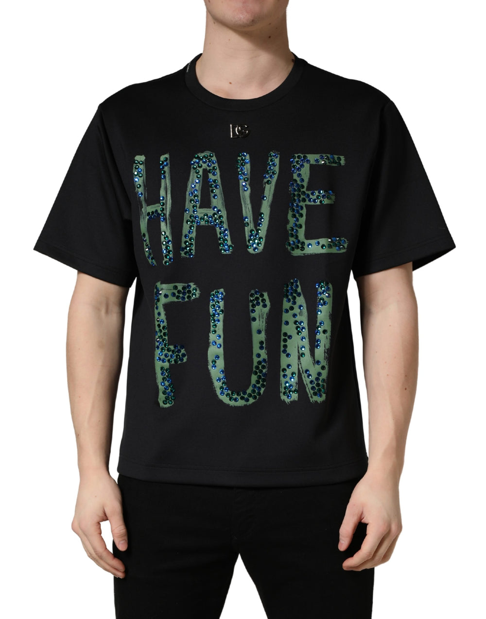 Dolce & Gabbana Have Fun Embellished Crew Neck T-shirt in Black