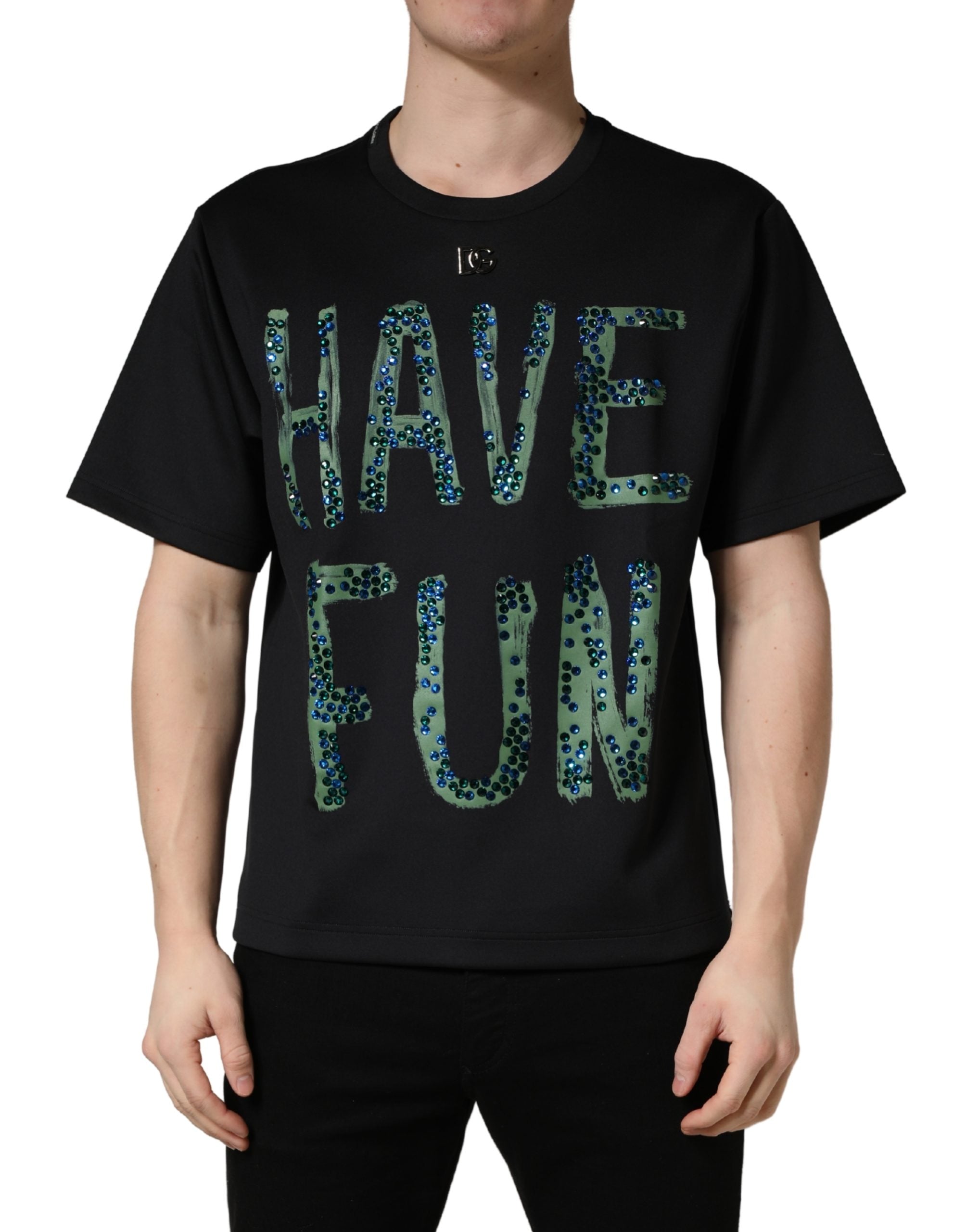 Dolce & Gabbana T-shirt με Crew Neck και Embellished Λεπτομέρειες σε Μαύρο