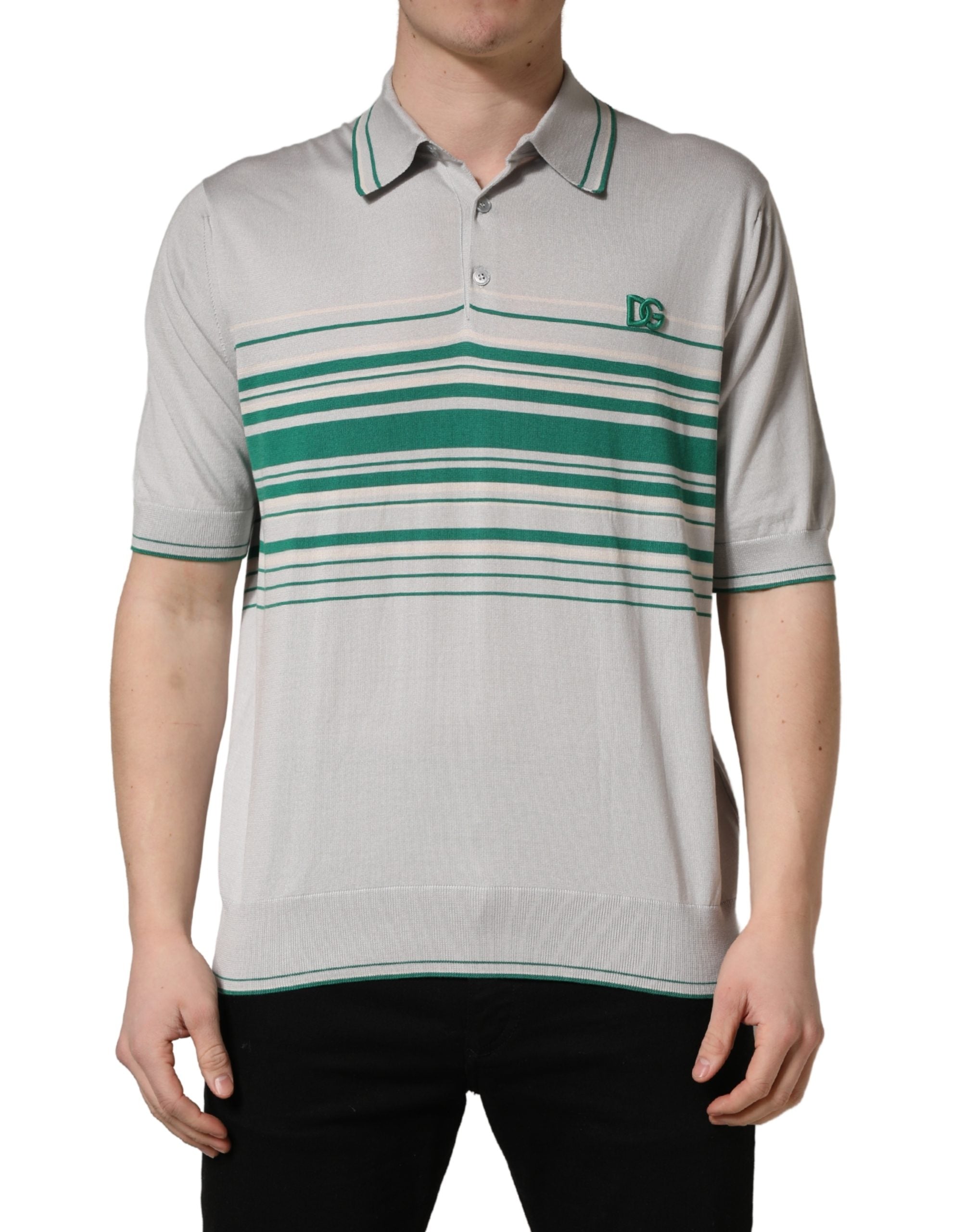 Dolce & Gabbana Silk Polo Shirt in Grey and Green