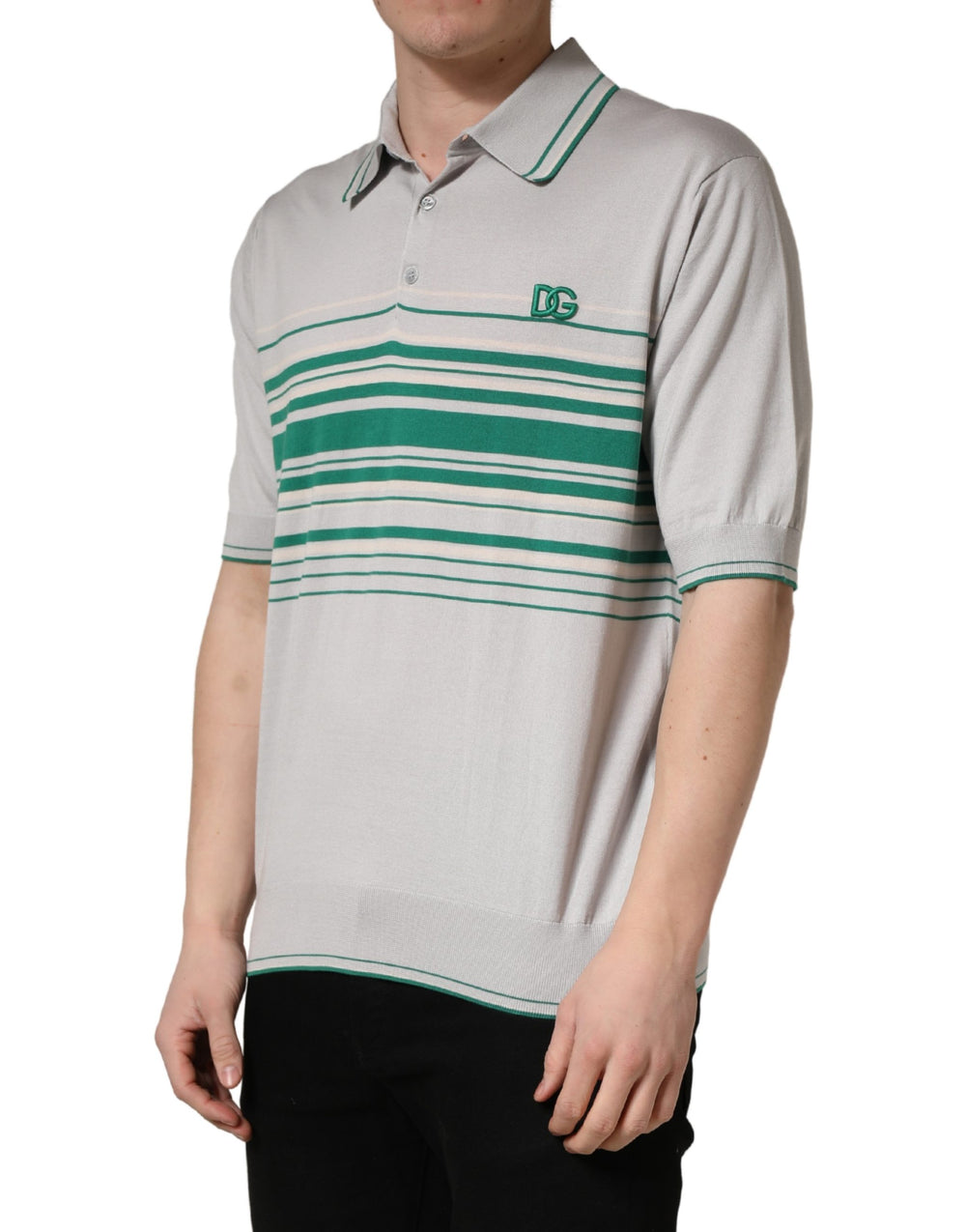 Dolce & Gabbana Silk Polo Shirt in Grey and Green