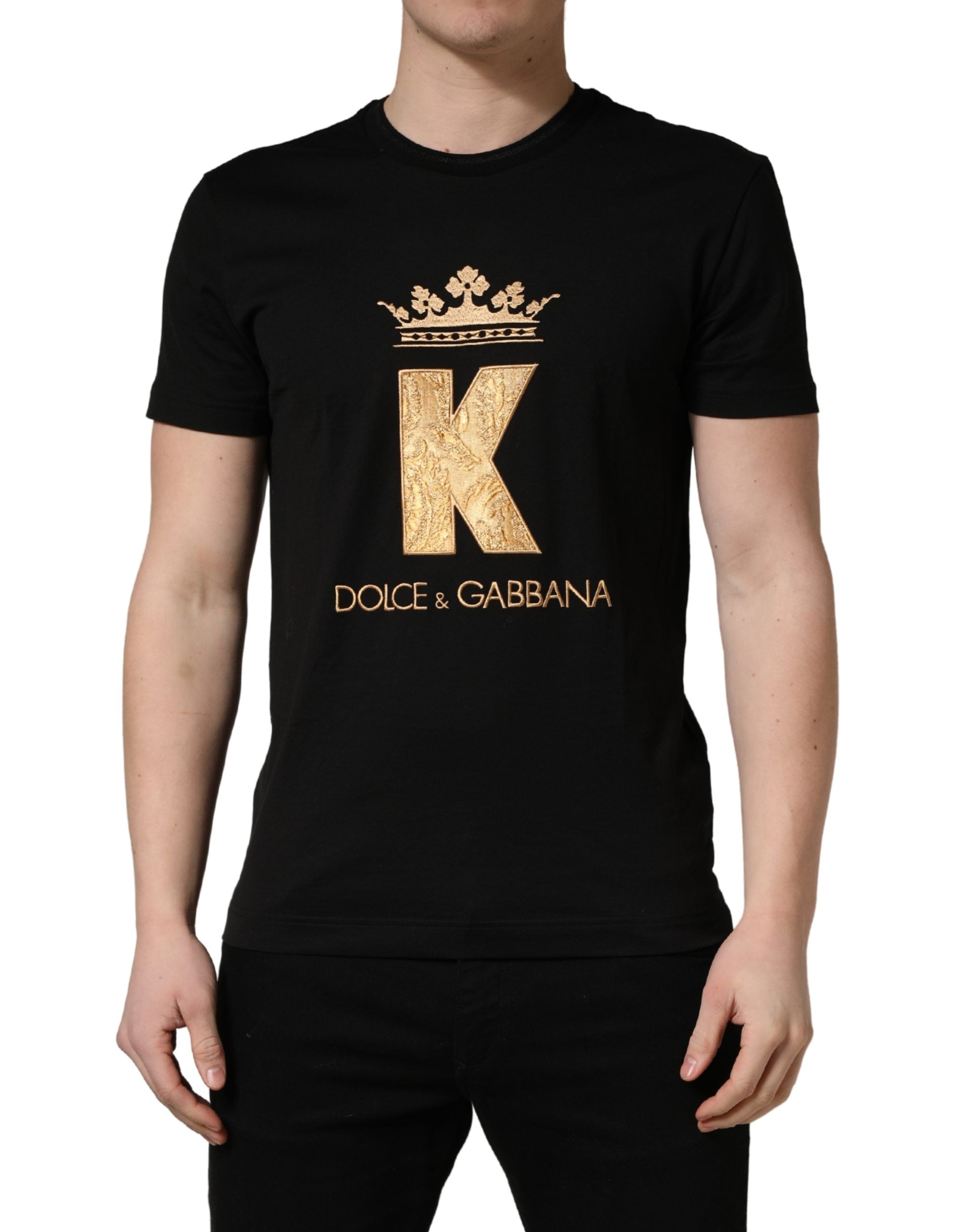 Dolce & Gabbana Βαμβακερό T-shirt με Στρογγυλή Λαιμόκοψη σε Μαύρο