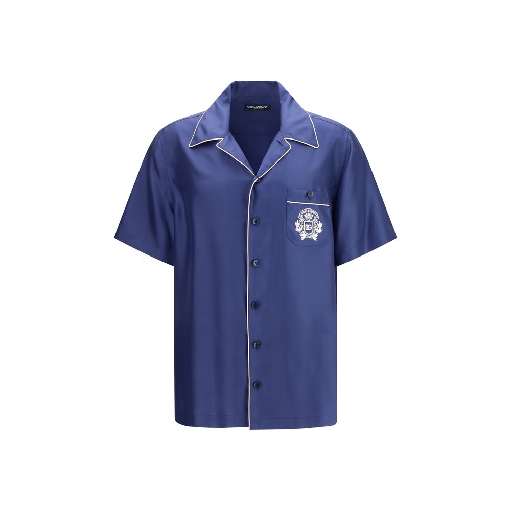 Blue Silk Shortsleeve Shirt mens luxury fashion - Mens Edit