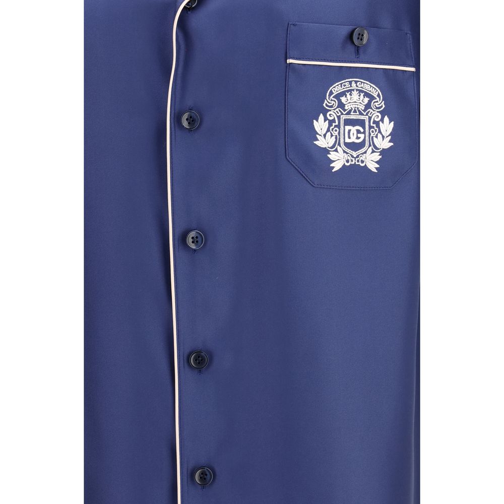 Dolce & Gabbana 100% Silk Short-Sleeve Shirt in Blue