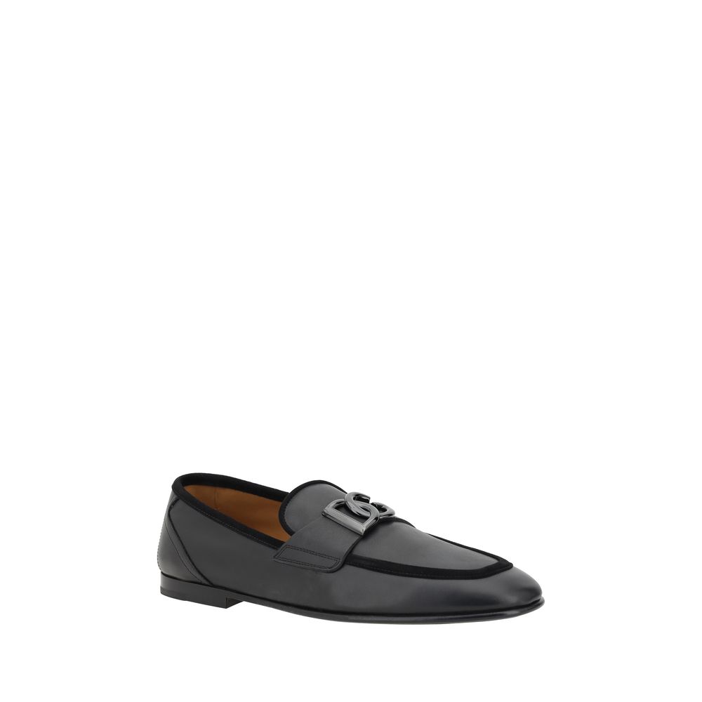 Dolce & Gabbana Calf Leather Slip-On Loafers in Black