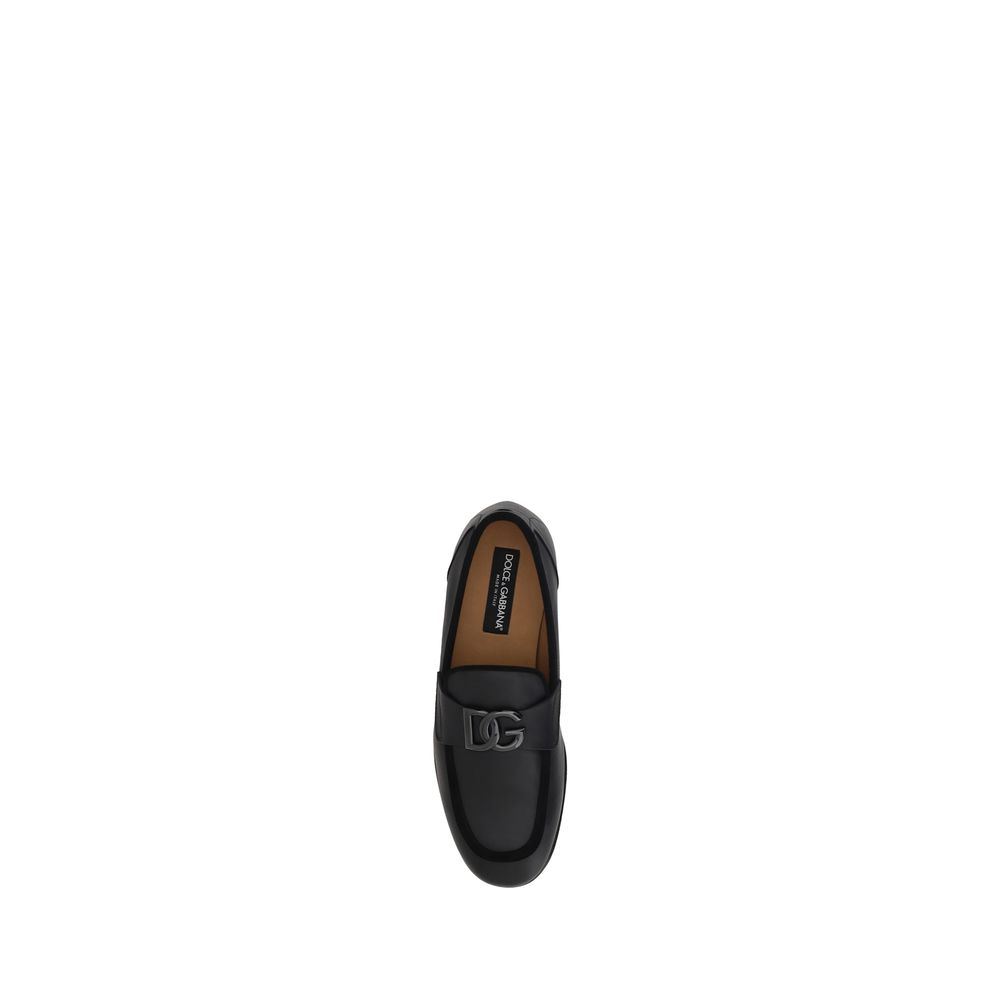 Dolce & Gabbana Calf Leather Slip-On Loafers in Black
