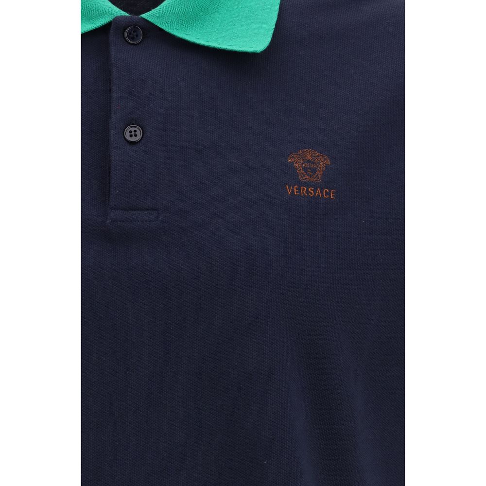 Versace Cotton Piqué Polo Shirt in Blue