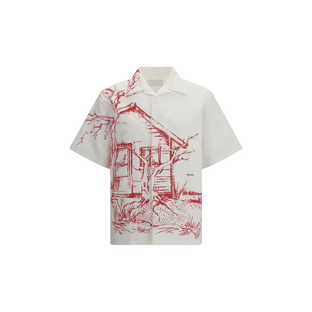 Prada Cotton Gabardine Bowling Shirt in White