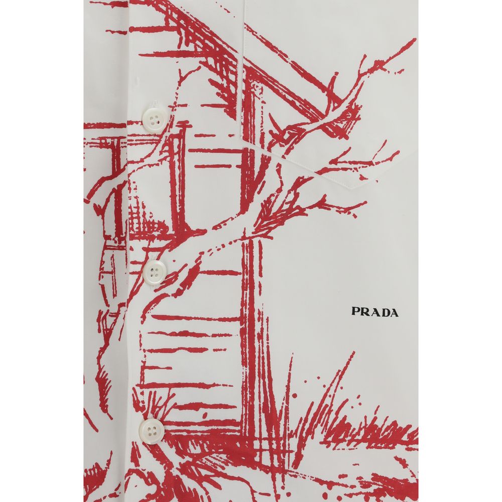 Prada Cotton Gabardine Bowling Shirt in White