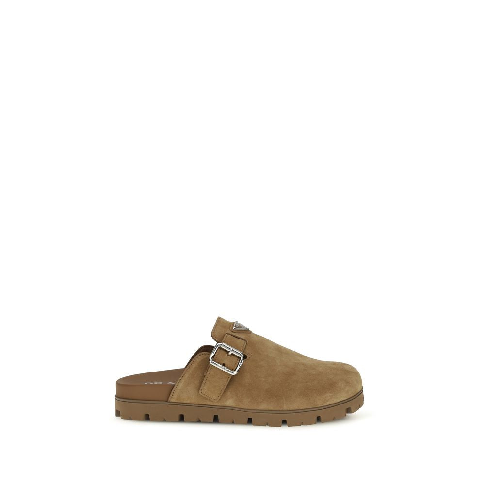 Prada Glossy Calfskin Leather Logo Mule Sandals mens luxury fashion - Mens Edit