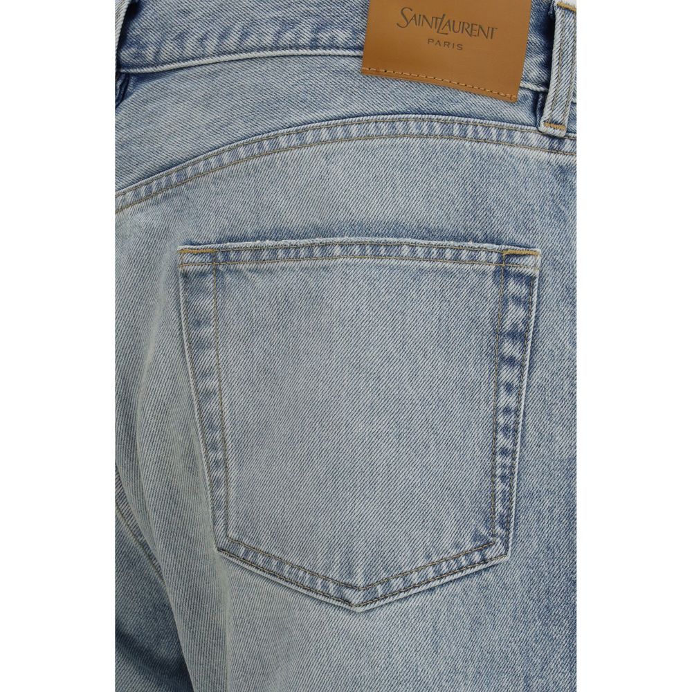 Saint Laurent Cotton Straight-Leg Vintage Jeans in Blue