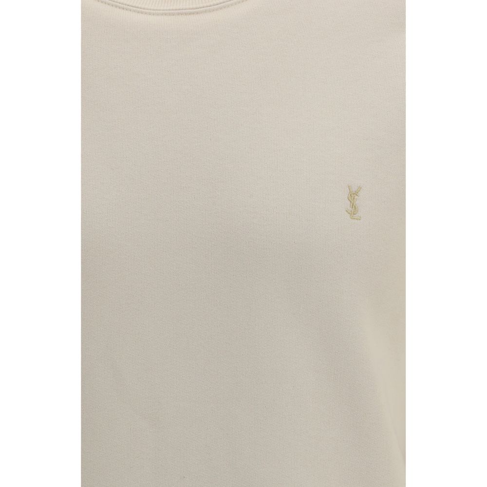 Saint Laurent Embroidered Cotton Sweatshirt in Beige