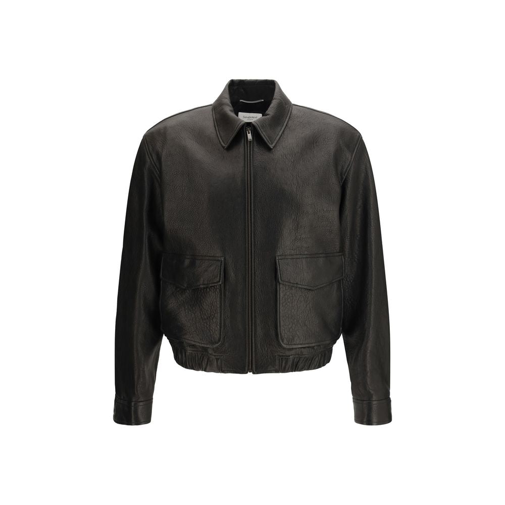 Saint Laurent Jacket από δέρμα αρνιού σε Μαύρο