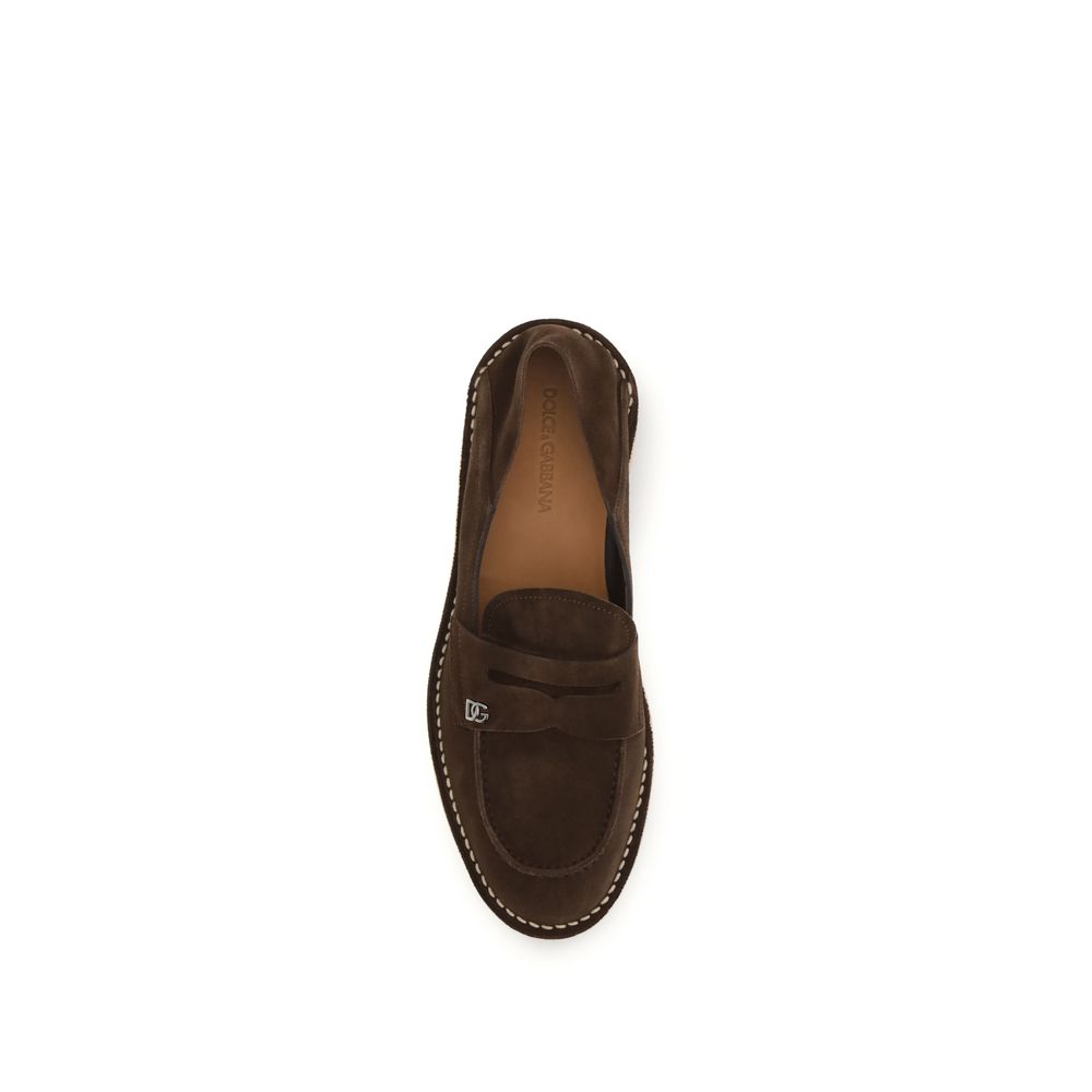 Dolce & Gabbana Calf Leather Slip-On Loafers in Brown