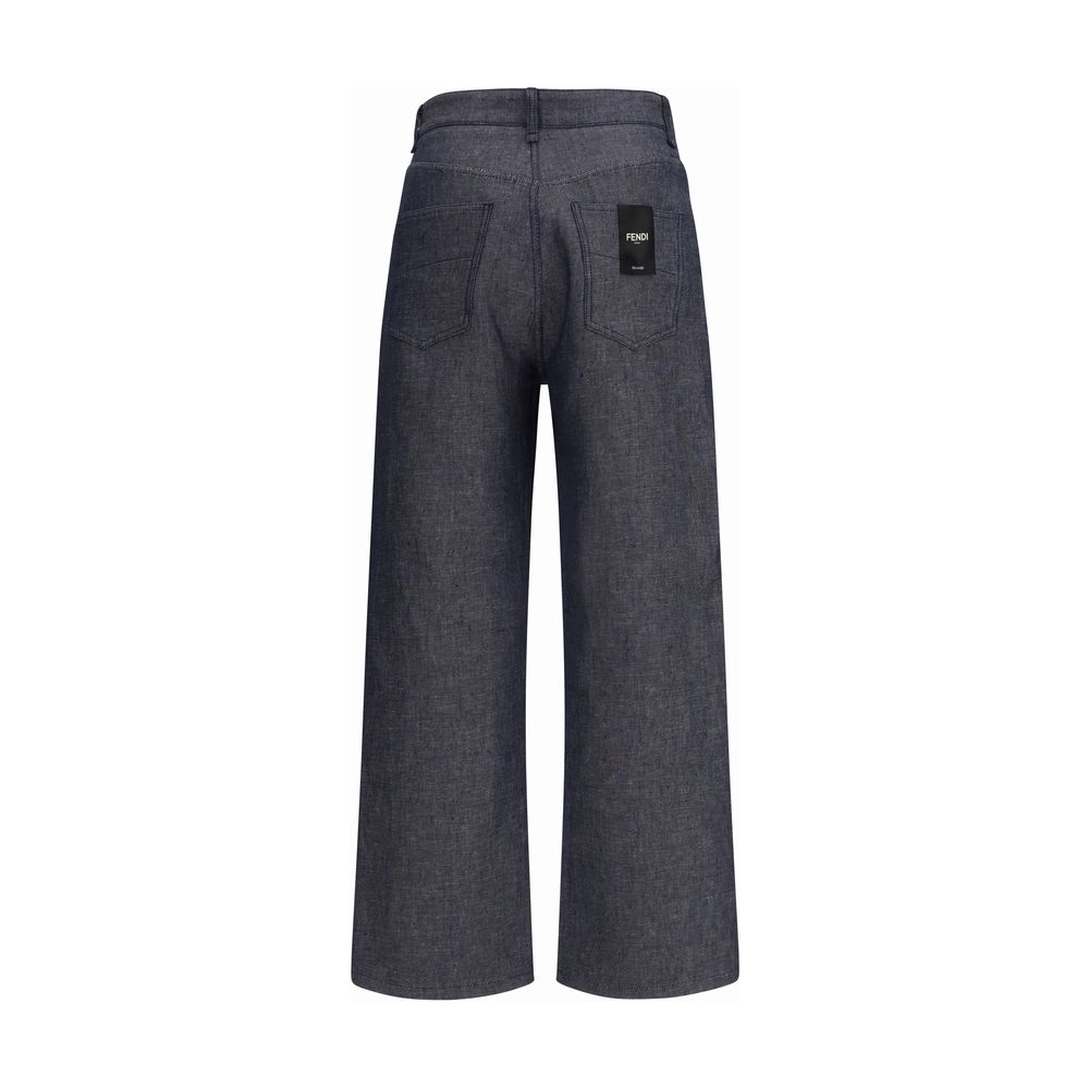 Fendi Relaxed Jeans από λινό σε Μπλε