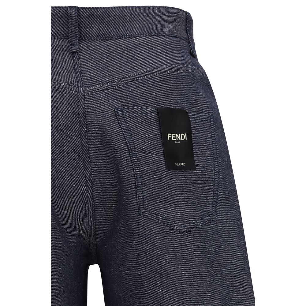 Fendi Linen Blend Relaxed Jeans in Blue