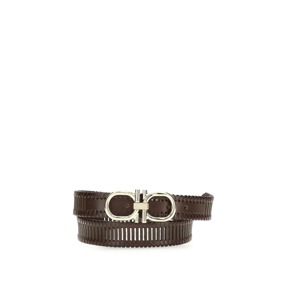 Ζώνη Ferragamo από Δέρμα Μοσχαριού Full-Grain με Πλεκτή Κατασκευή σε Καφέ