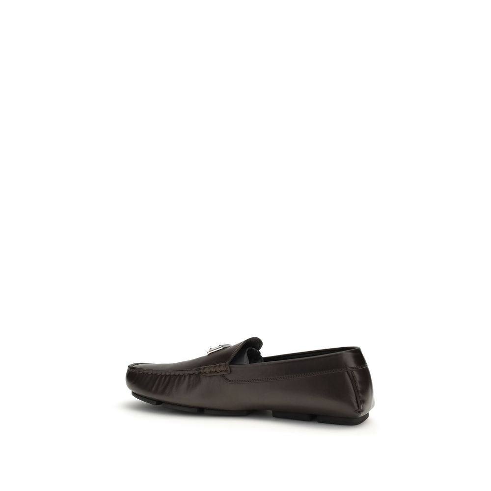 Dolce & Gabbana Calf Leather Slip-On Loafers in Brown