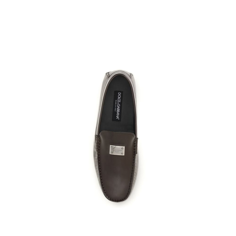 Dolce & Gabbana Calf Leather Slip-On Loafers in Brown