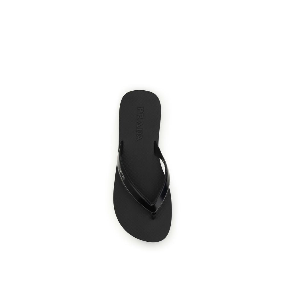 Prada Calf Leather Flip-Flop Sandals in Black