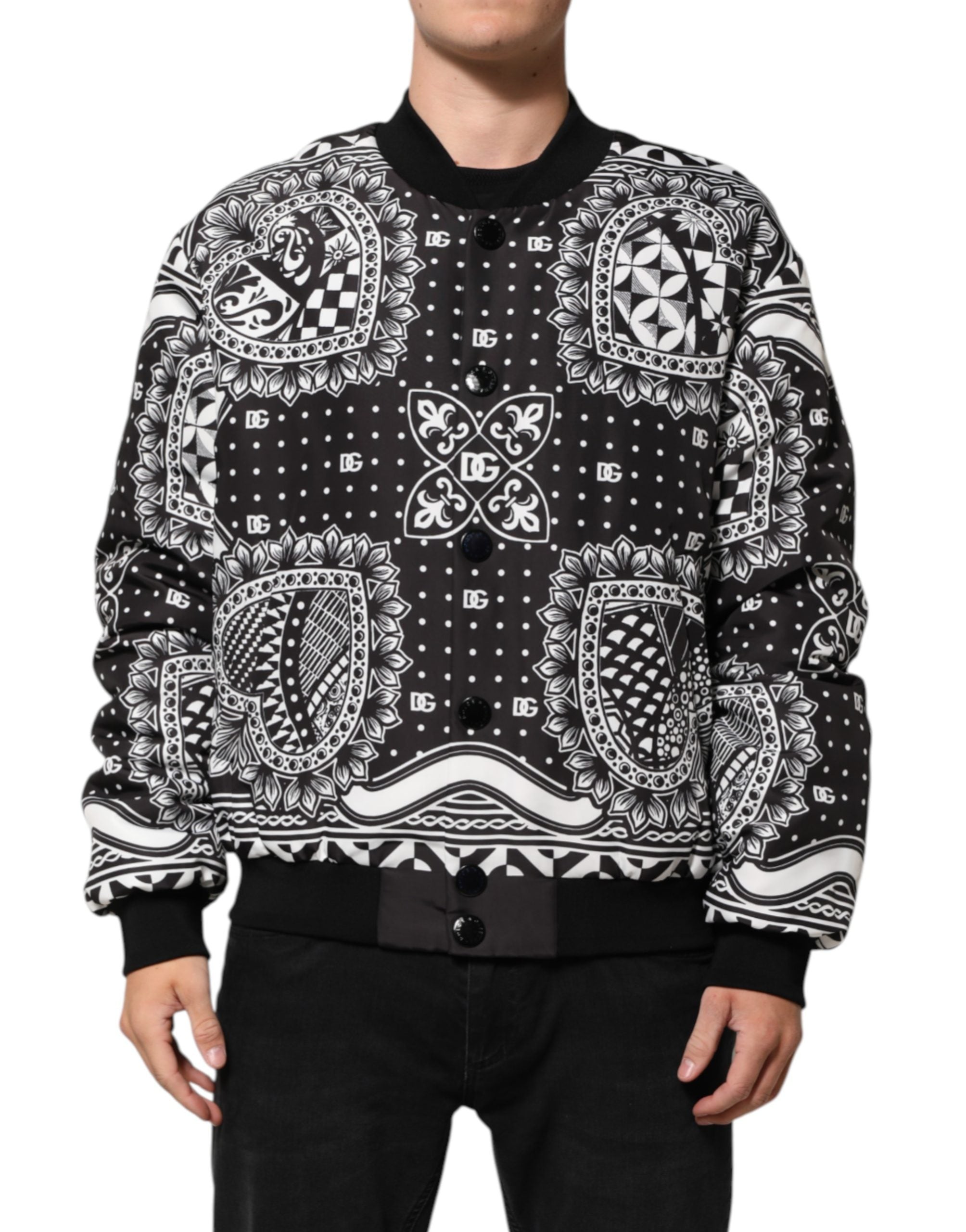 Black White BandanaPrint Men Bomber Jacket mens luxury fashion - Mens Edit
