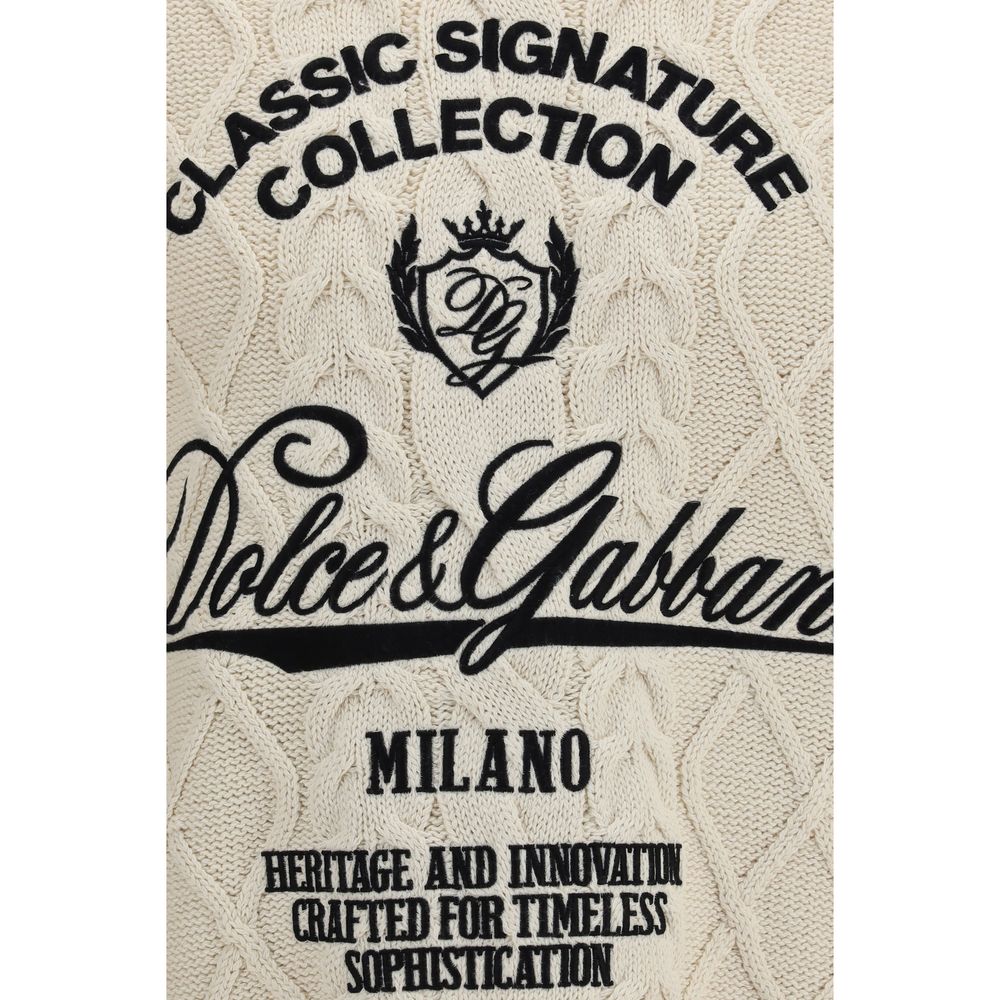 Dolce & Gabbana Cotton Cable-Knit Pullover in Beige