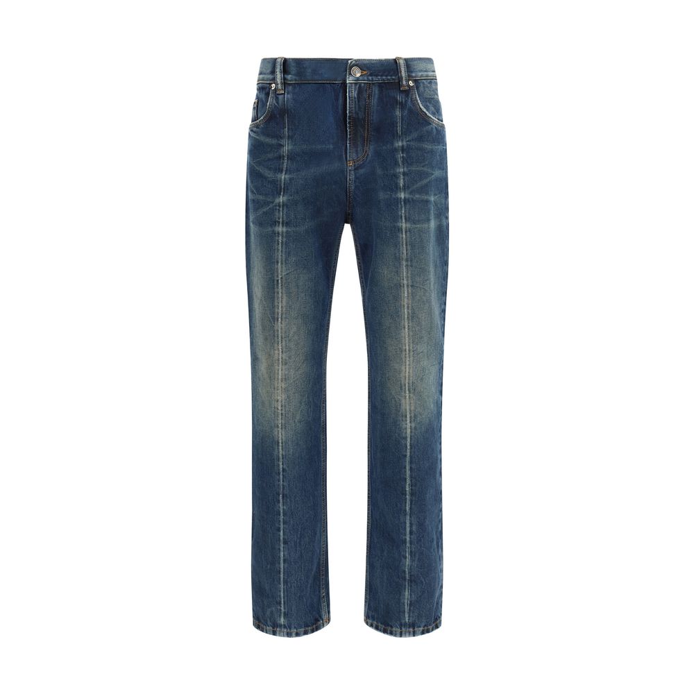 Versace Cotton Straight-Leg Jeans in Medium Blue Stonewash