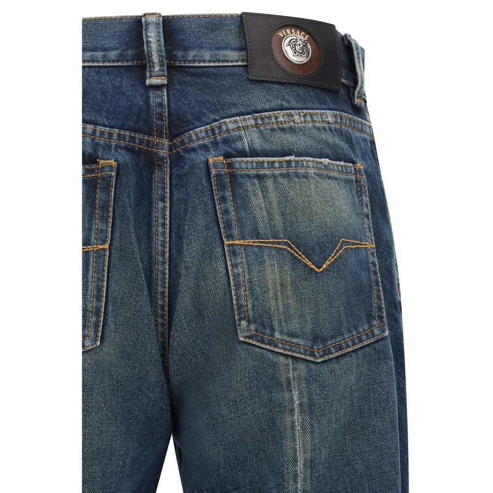 Versace Cotton Straight-Leg Jeans in Medium Blue Stonewash