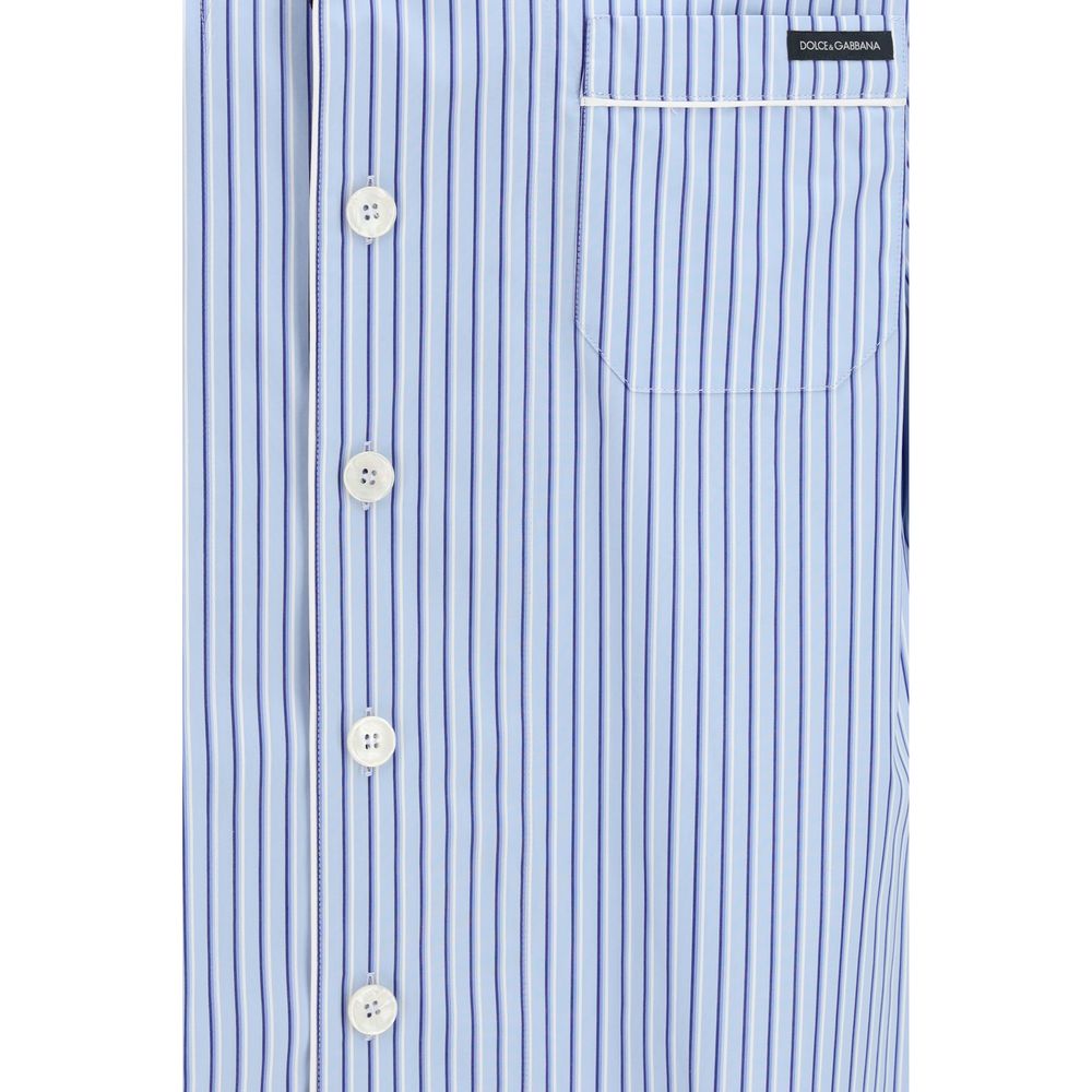 Dolce & Gabbana Striped Poplin Short-Sleeve Shirt in Blue
