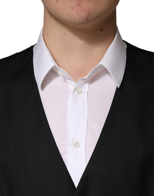Black Wool Single Breasted Men Waistcoat Vest