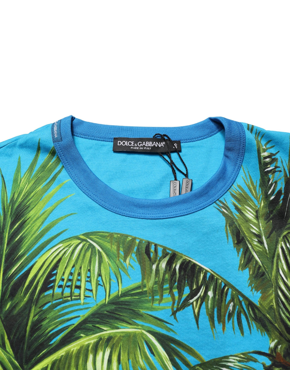 Dolce & Gabbana 100% Cotton Palm Tree Print Crew-Neck T-Shirt in Blue