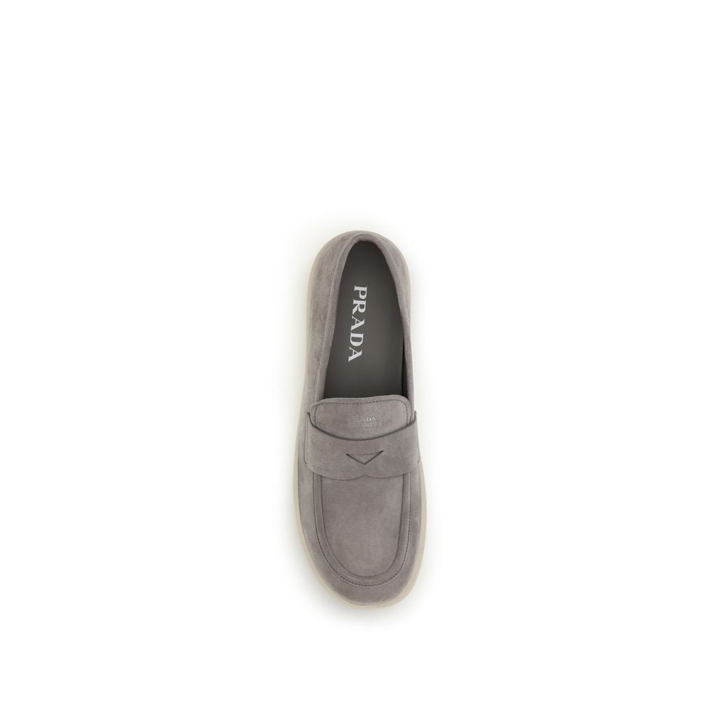 Prada Calf Leather Slip-On Loafers in Grey
