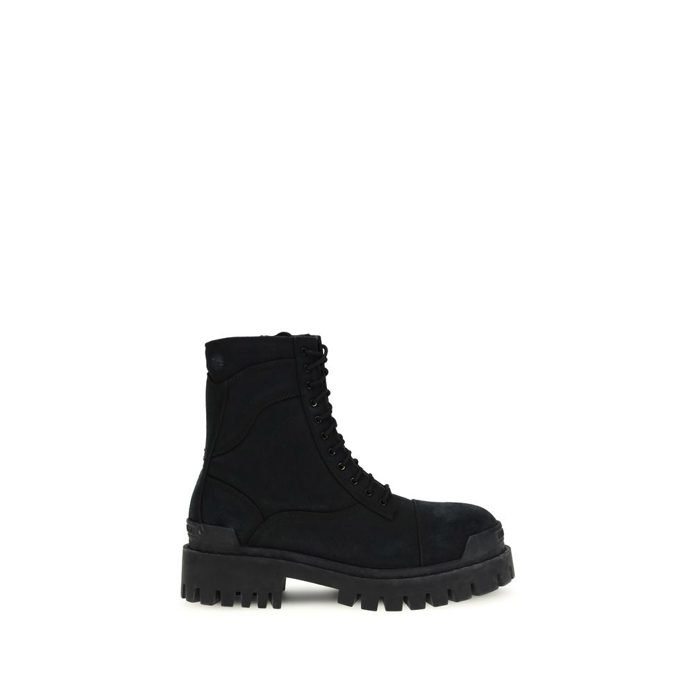 Balenciaga Calf Leather Lace-Up Boots in Black