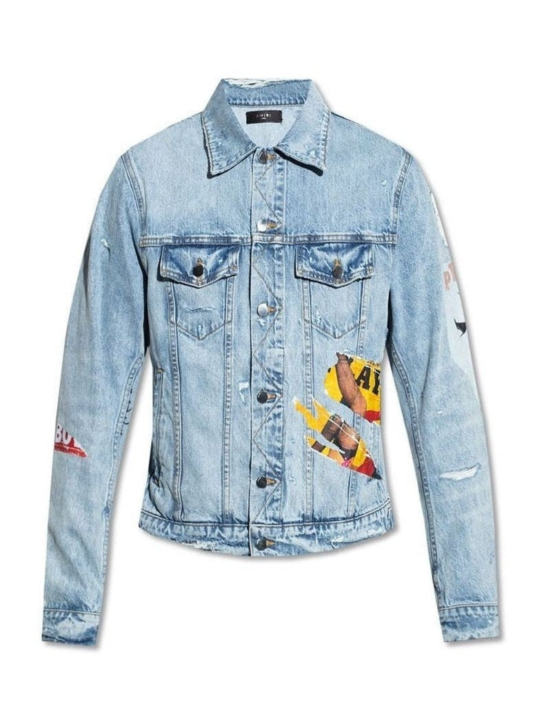 Amiri Jacket Blue Cotton Denim Front Button Closure With Classic Textured Weave Detail
