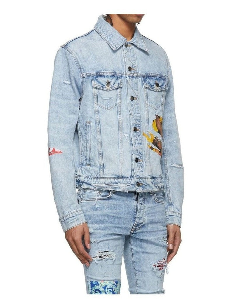 Amiri Jacket Blue Cotton Denim Front Button Closure With Classic Textured Weave Detail