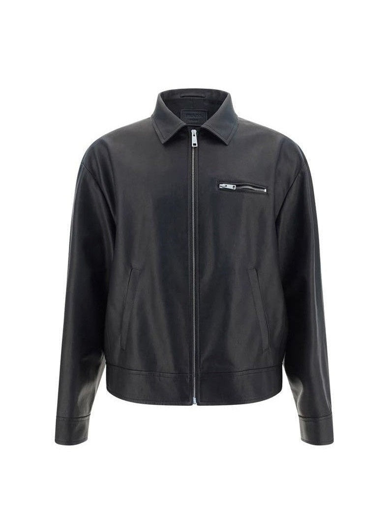 Prada Jacket Lamb Leather Zip Fastening Chest Pocket Italian Craftsmanship Heritage