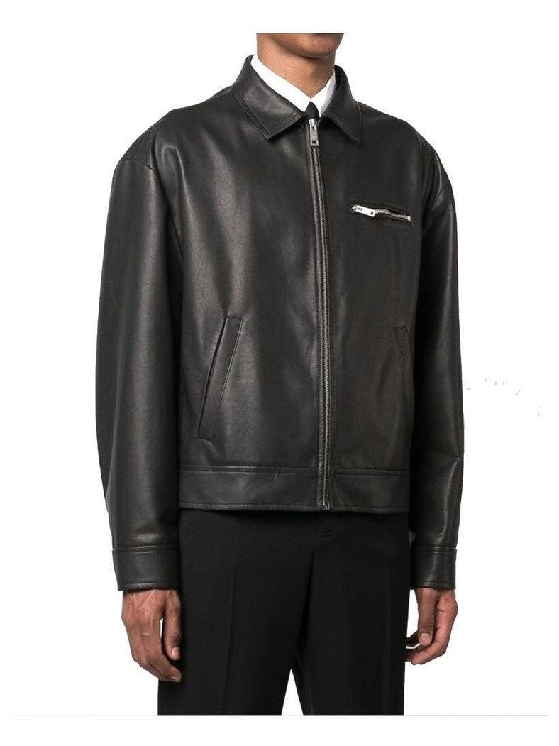 Prada Jacket Lamb Leather Zip Fastening Chest Pocket Italian Craftsmanship Heritage