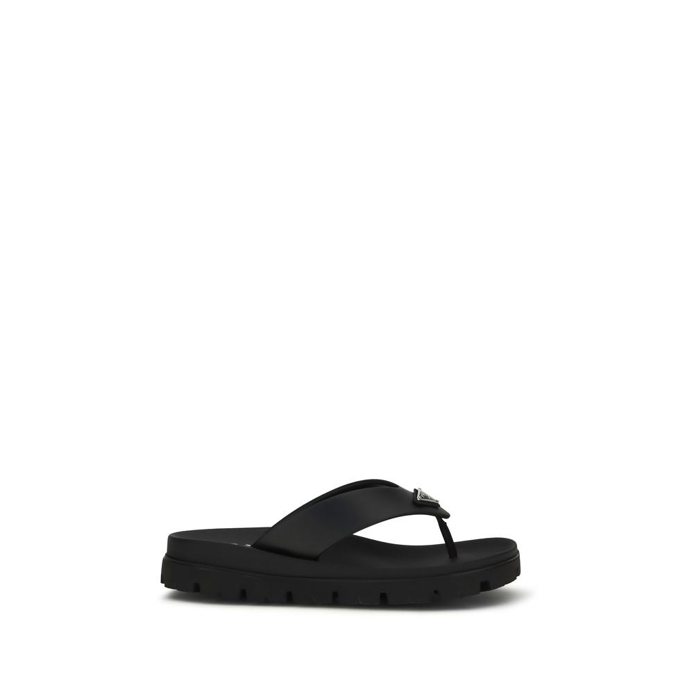 Prada Calf Leather Flat Sandals in Brown